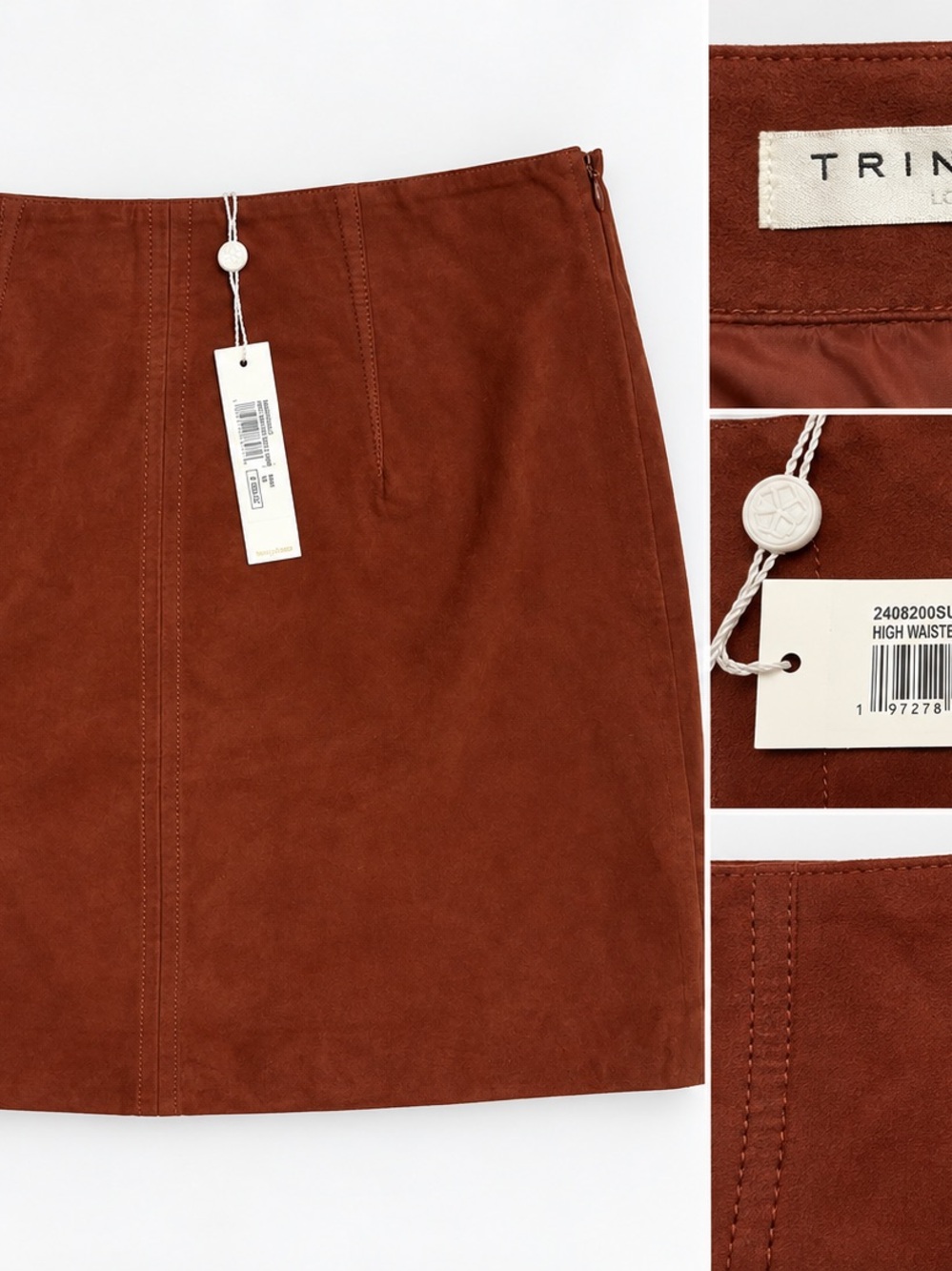 Trina Turk Rust Suede High-Waist Mini Skirt